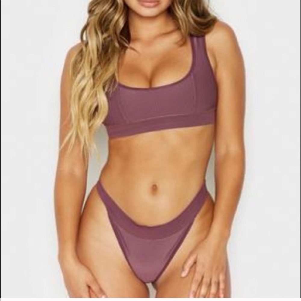 Frankie's Bikinis Mauve Purple Ribbed Scoop Bikini